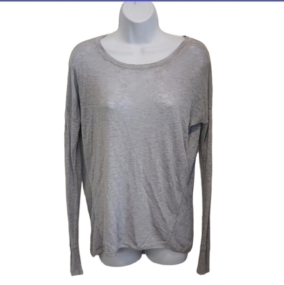 𝅺vince Gold Speckled Long Sleeve Semi Sheer Knit Ribbed Sweater - Picture 3 of 10